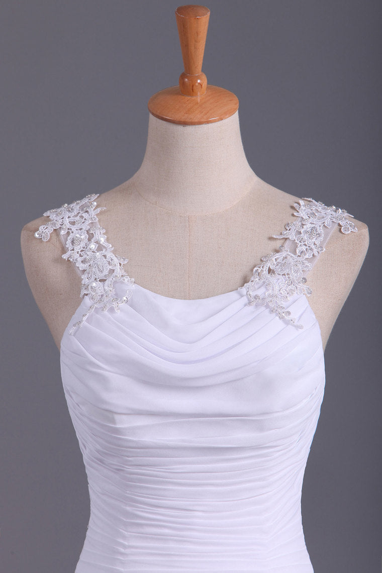 2022 White Prom Dresses Straps Mermaid/Trumpet Ruffled Bodice Beaded Open Back