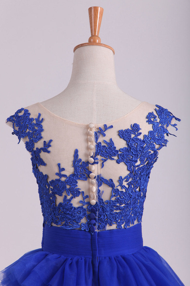 2022 Dark Royal Blue Bateau A Line Evening Dresses With Applique Tulle