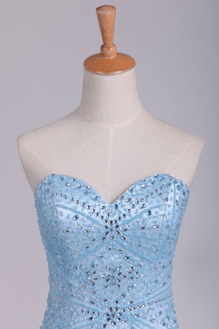 2022 Sweetheart Mermaid Prom Dresses Beaded Bodice Tulle Sweep Train