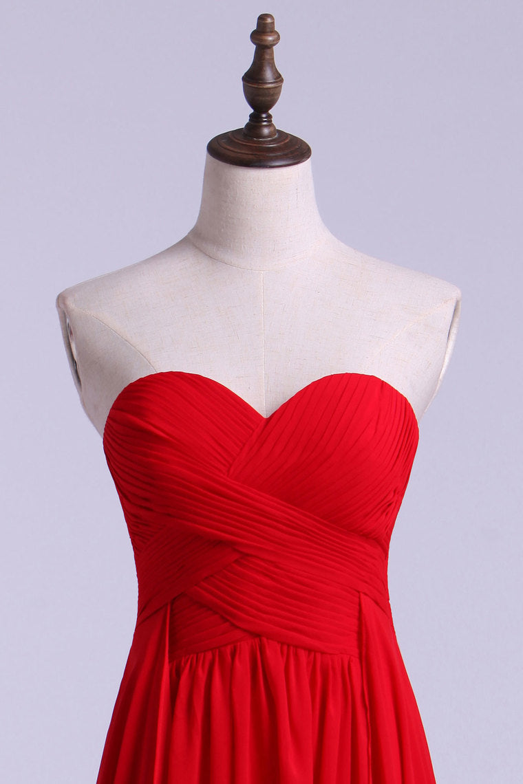 2022 Simple Prom Dresses Sweetheart A Line Floor Length Chiffon With Ruffles