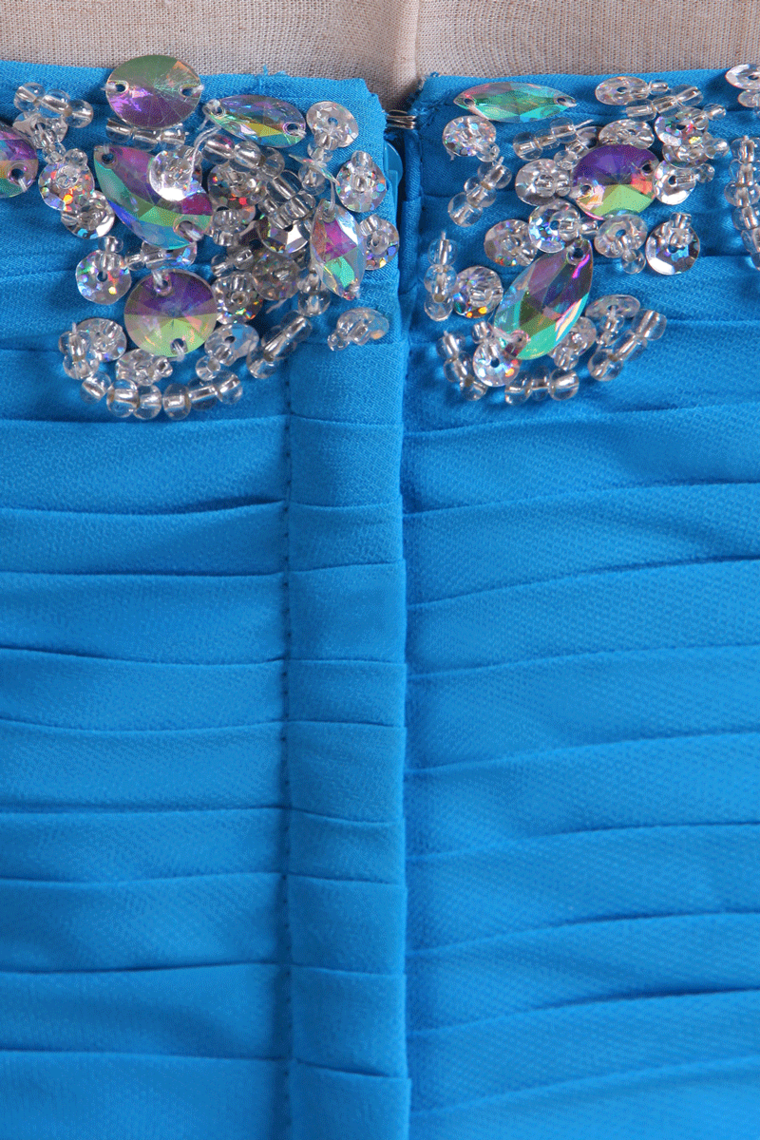2022 Sweetheart Beaded Neckline Prom Dress A Line With Ruffles Chiffon