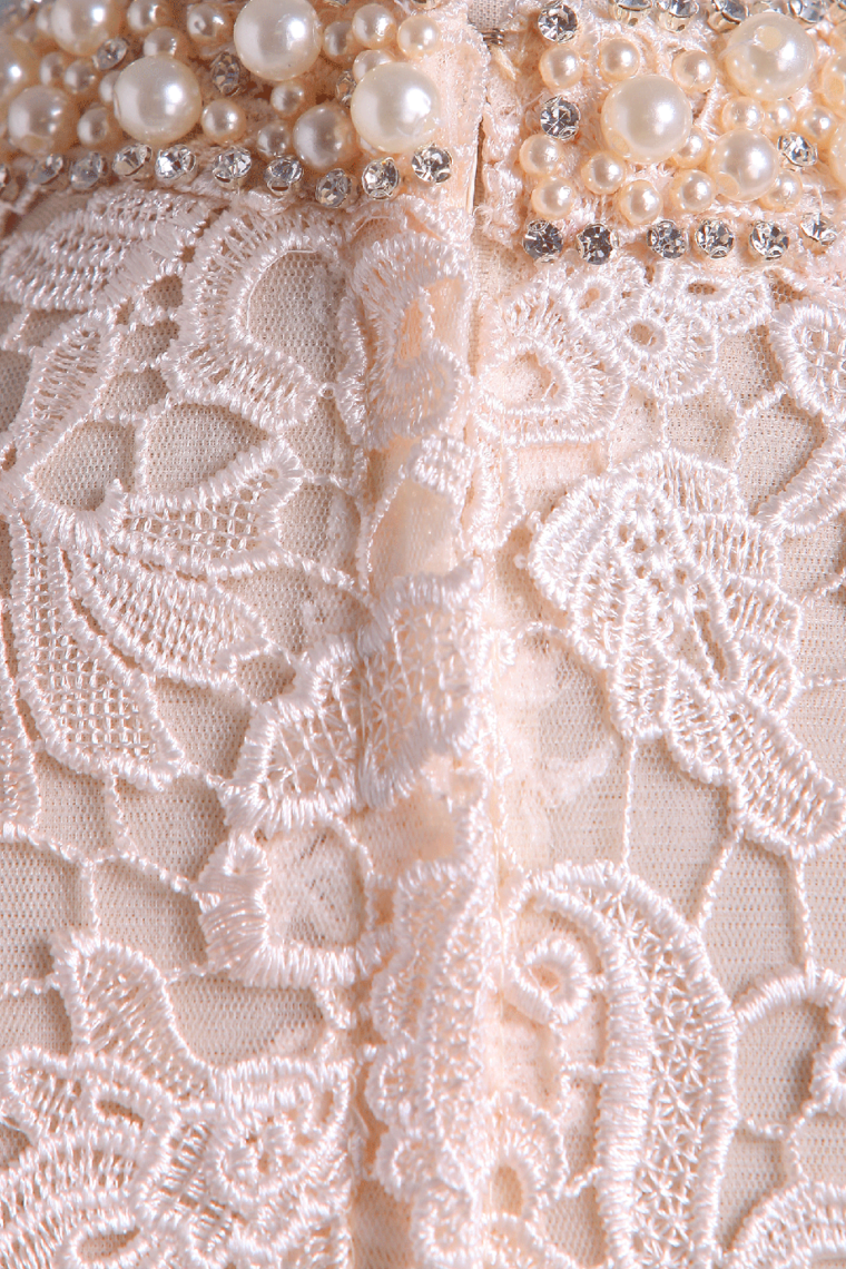 2022 Hot High Neck Prom Dresses A Line Spandex & Lace With Beads