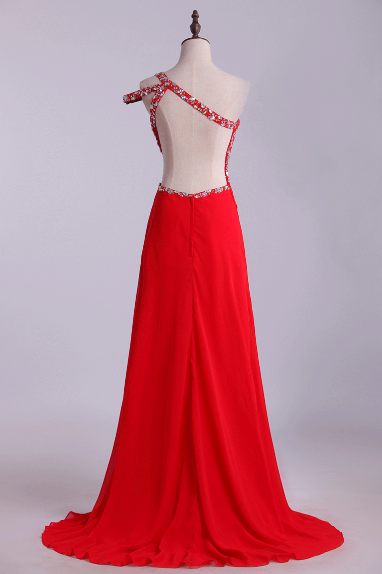 2022 Prom Dresses Sheath Floor Length One Shoulder With Slit