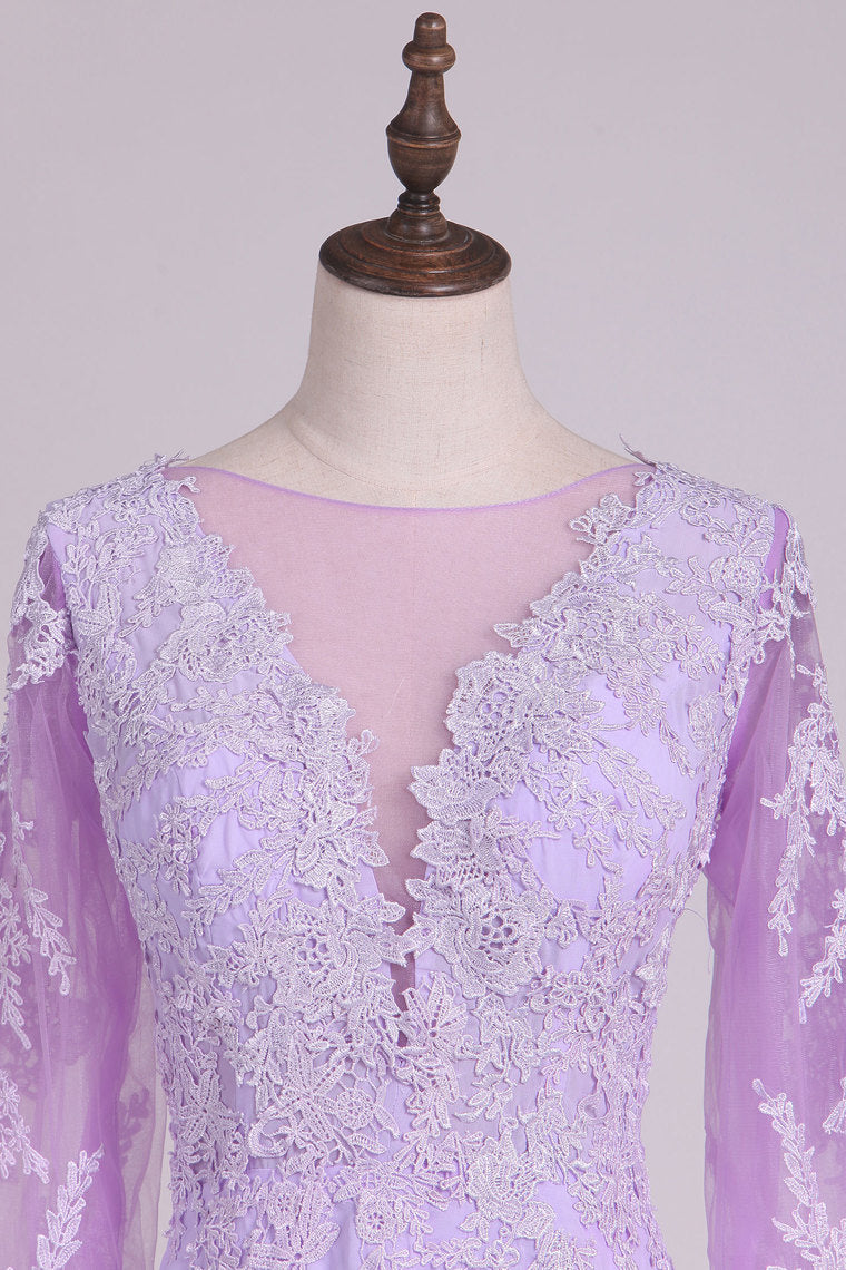 2022 Long Sleeves V Neck Chiffon With Applique And Beads A Line  Evening Dresses