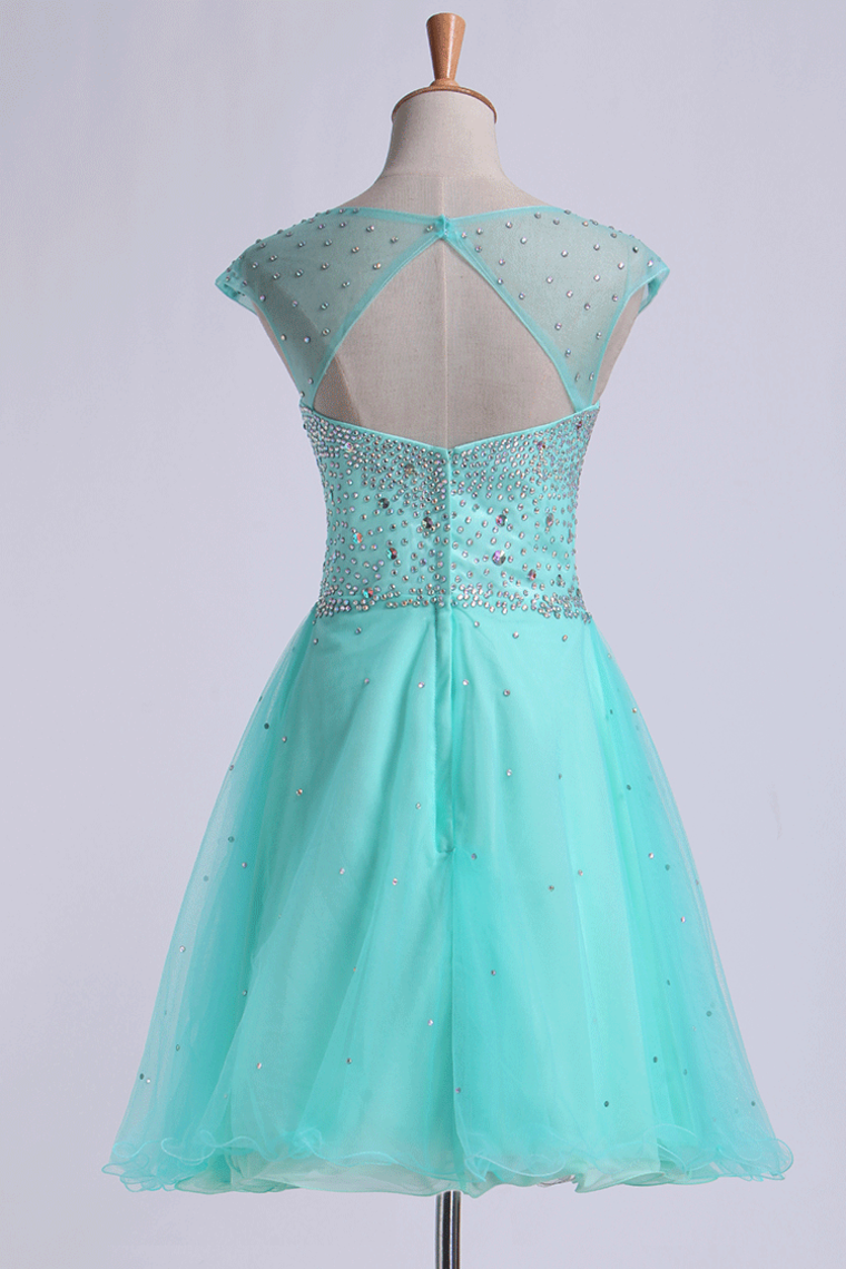 2022 Open Back Splendid Scoop Neckline Short/Mini Homecoming Dresses