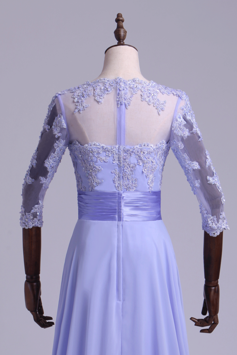 2022 Evening Dresses 3/4 Length Sleeve Bateau Tulle&Chiffon With Applique