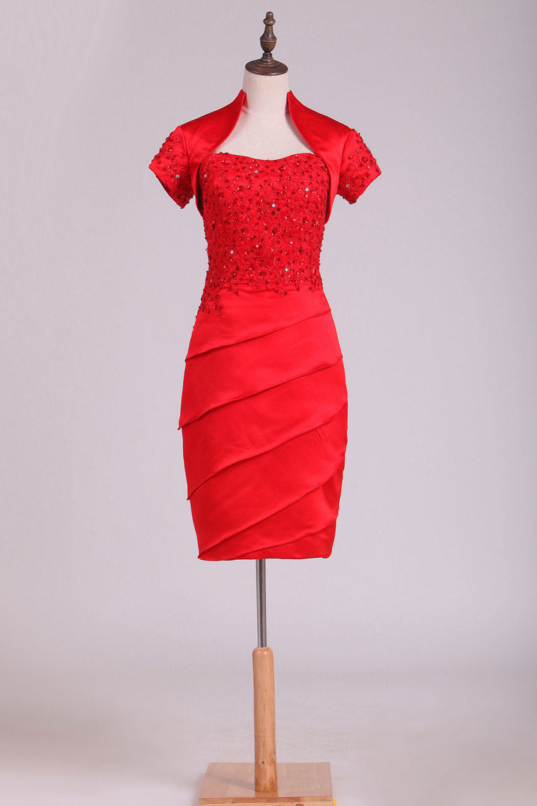 2022 Sheath Mother Of The Bride Dresses Strapless With Beading And Applique Satin