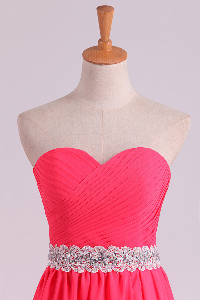 2022 New Arrival Prom Dresses Sweetheart Ruched Bodice With Beading Chiffon