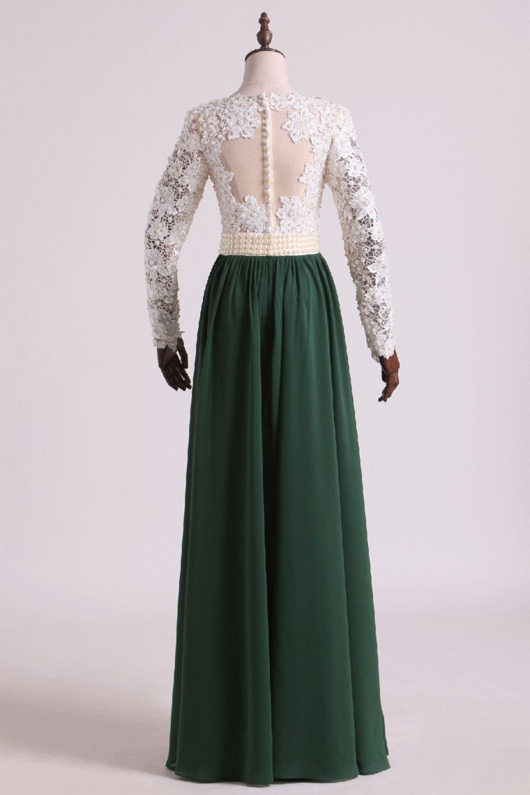 2022 V-Neck Prom Dresses A Line Chiffon With Applique Sweep Train