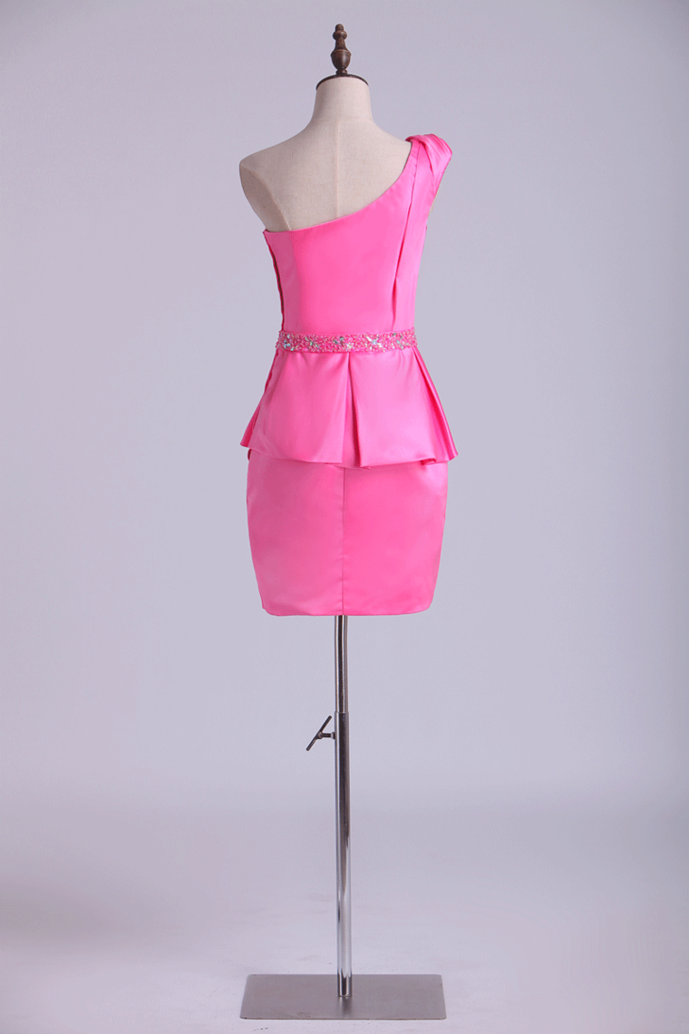 2022 Cocktail Dresses Sheath One Shoulder Short/Mini With Ruffles
