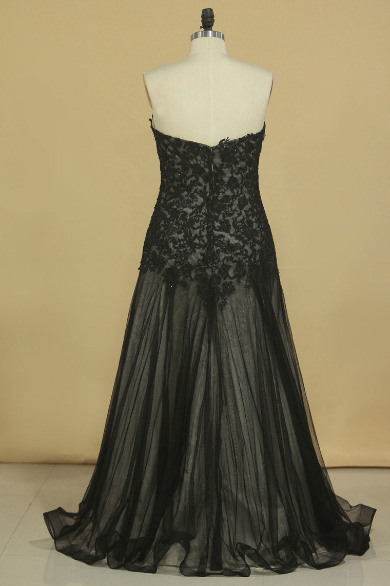 2022 Floor Length Prom Dresses A Line Sweetheart Tulle With Applique