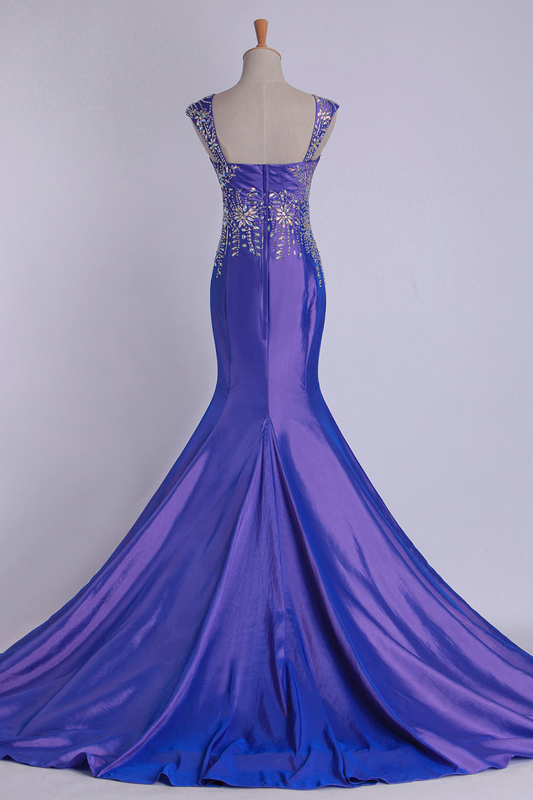 2022 Off The Shoulder Court Train Mermaid Fancy Prom Dress