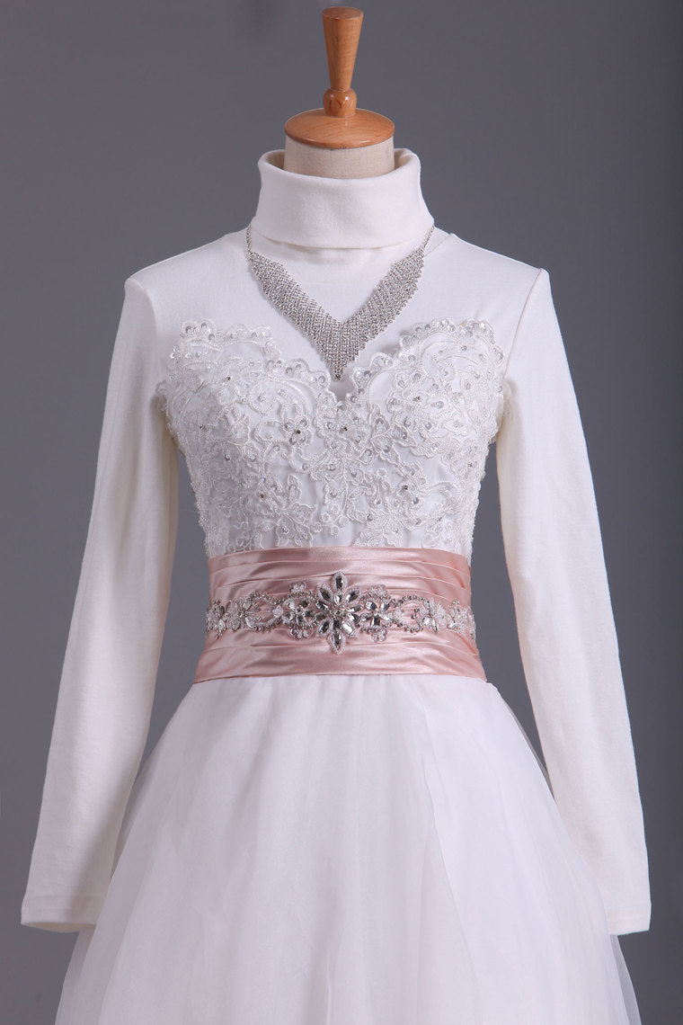 2022 Muslim Wedding Dresses Sweetheart A Line With Applique And Beads Organza