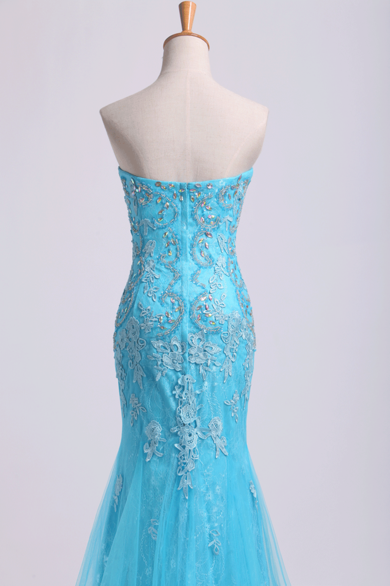 2022 Prom Dresses Strapless Mermaid With Beading&Applique