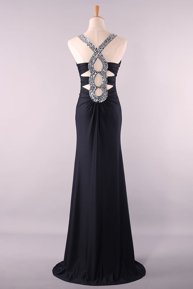 2022 Slim V Neck Prom Dress Sheath Floor Length Open Back Discount Price #2085