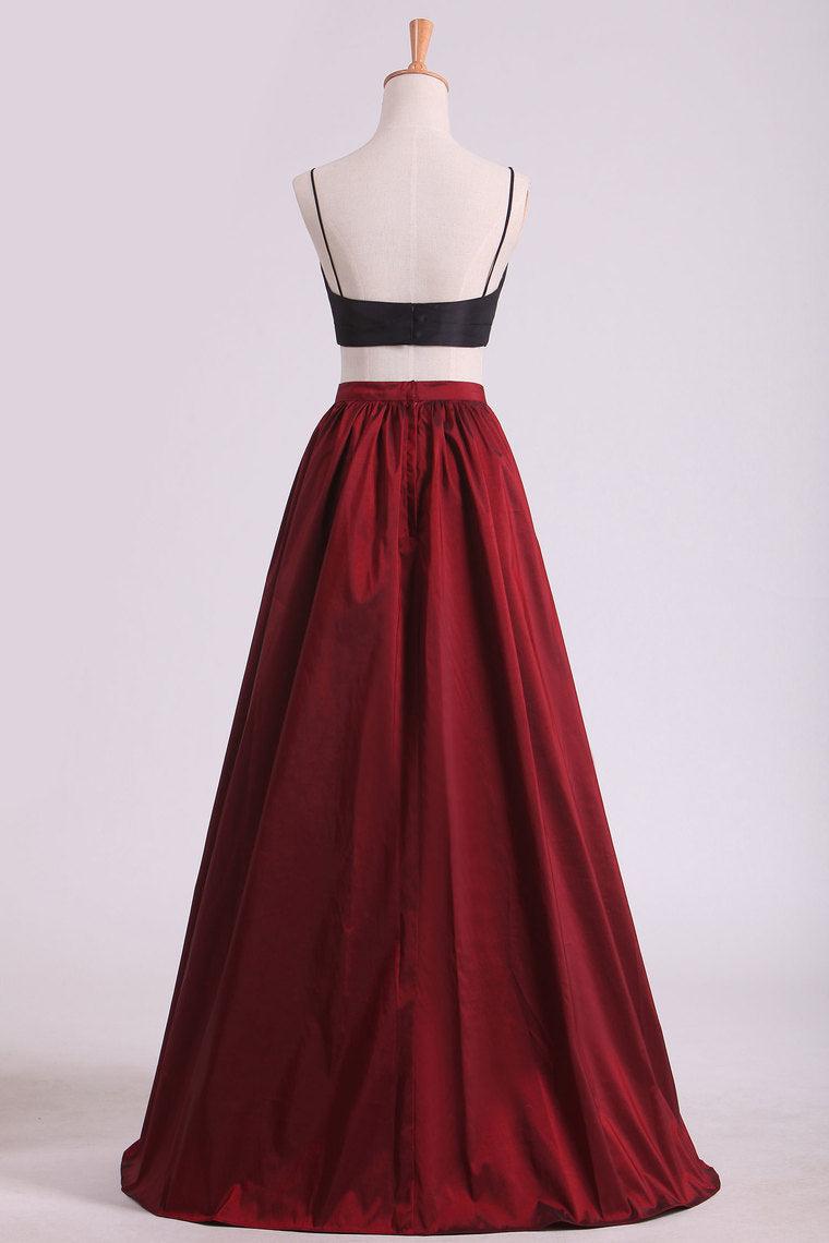 2022 Spaghetti Straps Two Pieces Bicolor Prom Dresses A Line
