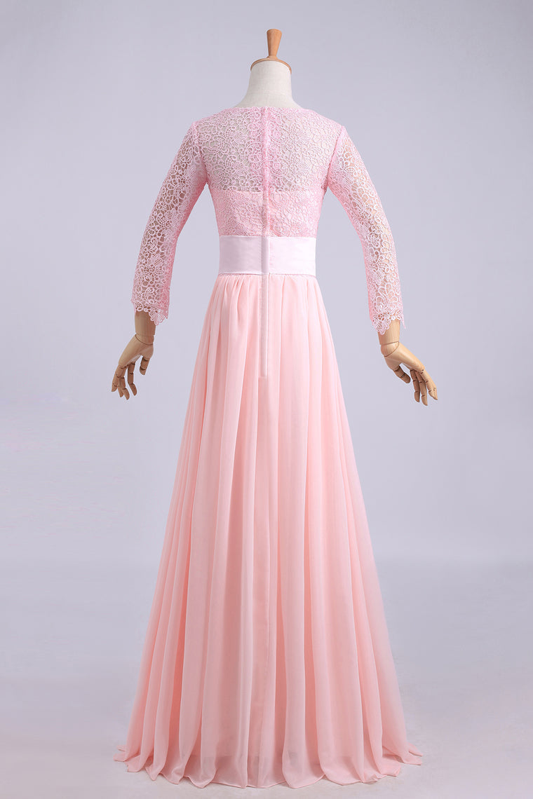 2022 Bridesmaid Dresses A-Line Scoop Lace And Chiffon Floor-Length