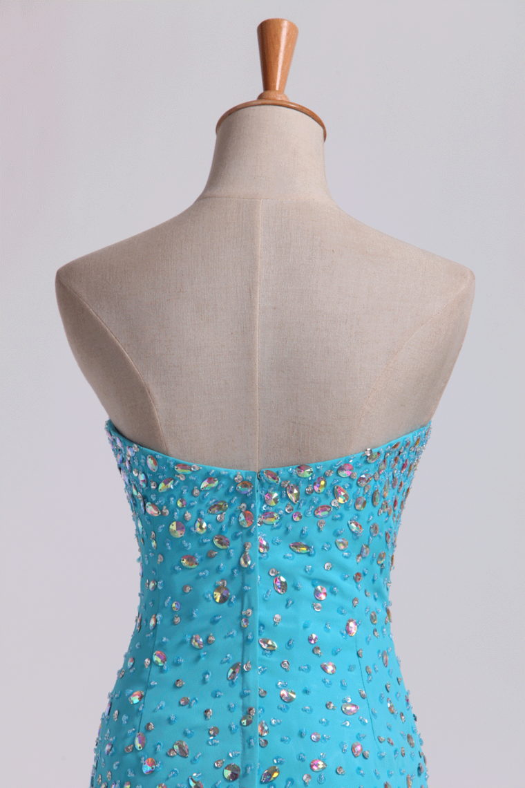 2022 Prom Dresses Sweetheart Rhinestone Beaded Bodice With Slit