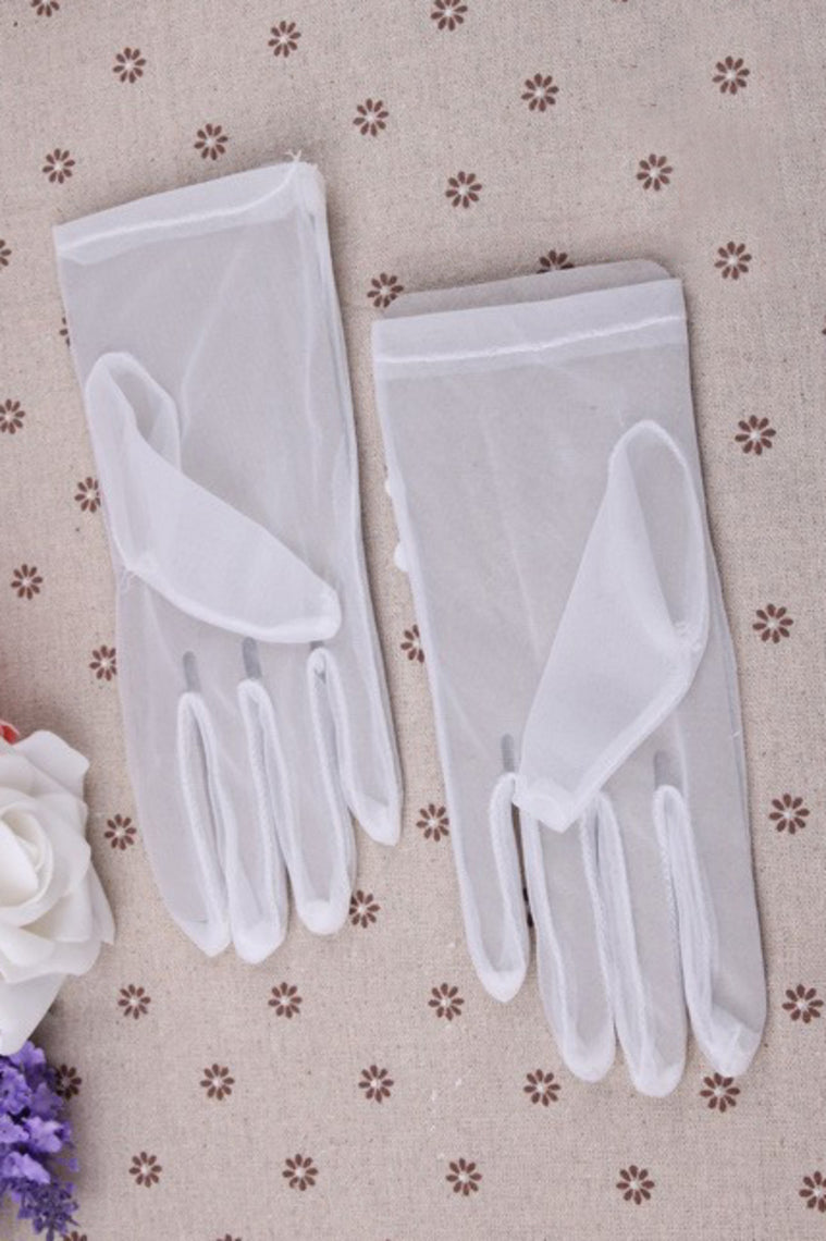 2022 Tulle Wrist Length Bridal Gloves #ST1006