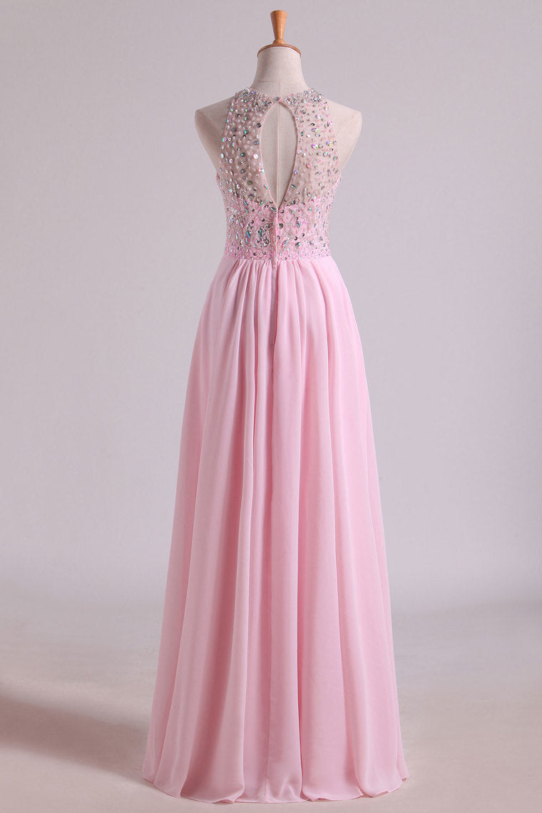 2022 Simple Prom Dresses Scoop A Line Chiffon With Beading Floor Length