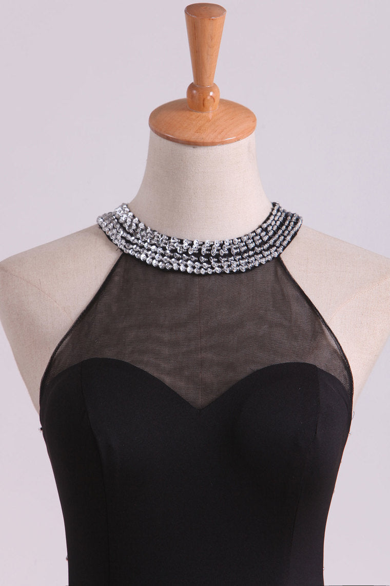 2022 Black Prom Dresses Scoop Mermaid Spandex With Beading Sweep Train
