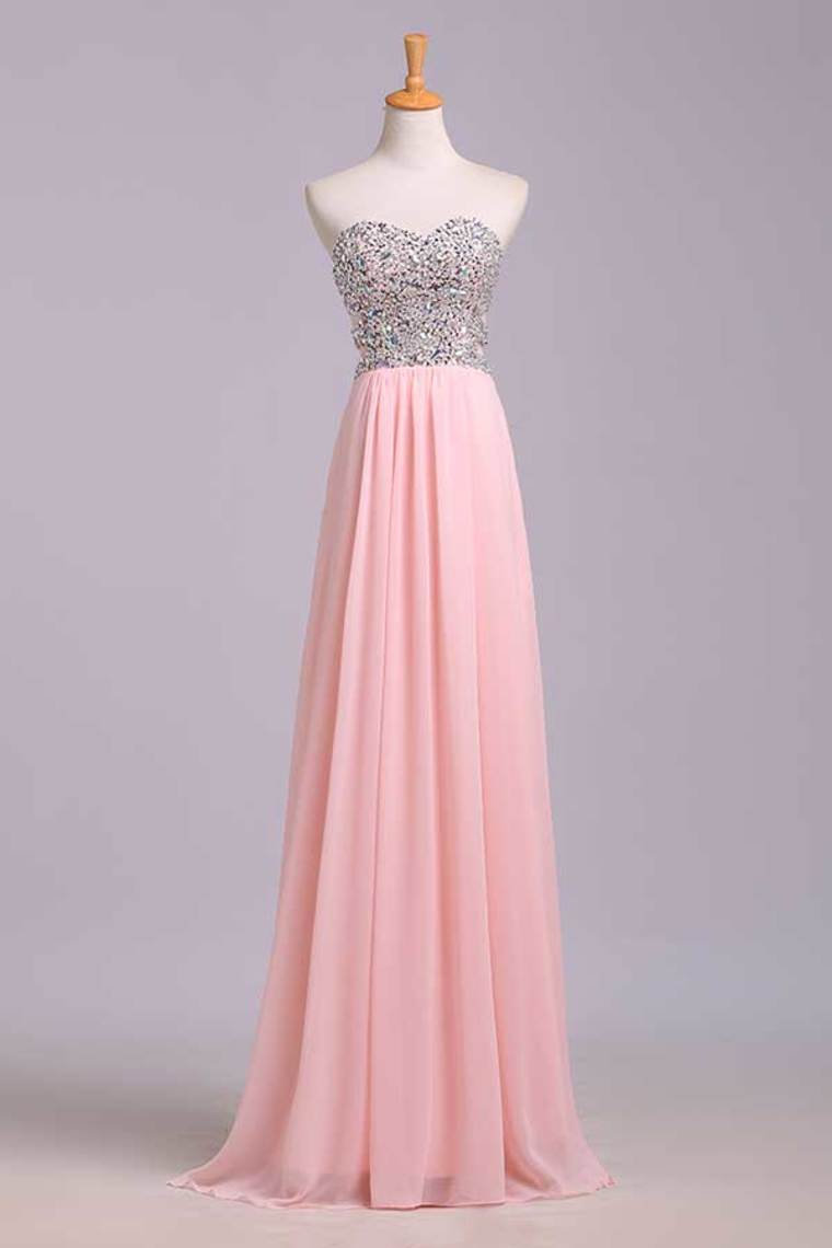 2022 Prom Dresses A-Line Sweetheart Chiffon Floor Length With Beading/Sequins