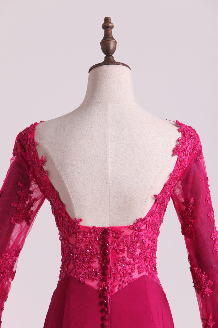 2022 Long Sleeves Prom Dresses Spandex Mermaid With Applique Burgundy/Maroon