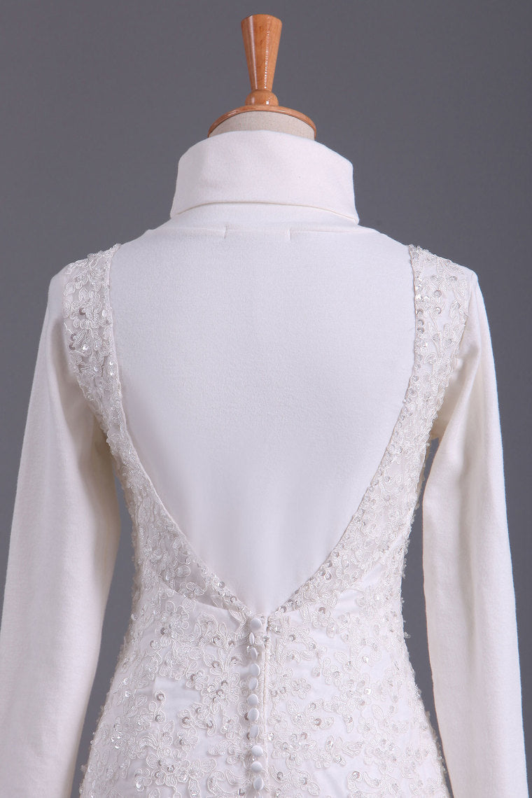 2022 Muslim High Neck Mermaid/Trumpet Wedding Dresses With Applique Tulle