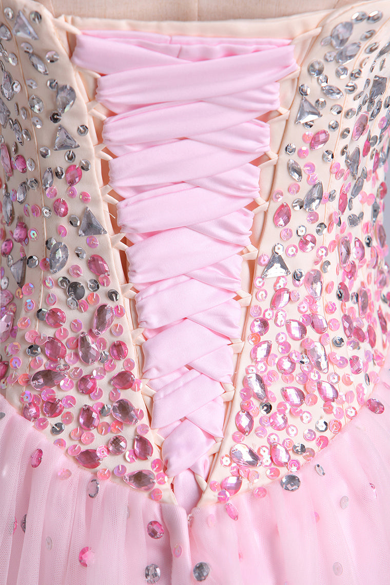 2022 Sweetheart A Line Short/Mini Prom Dress With Full Beaded Bodice Tulle