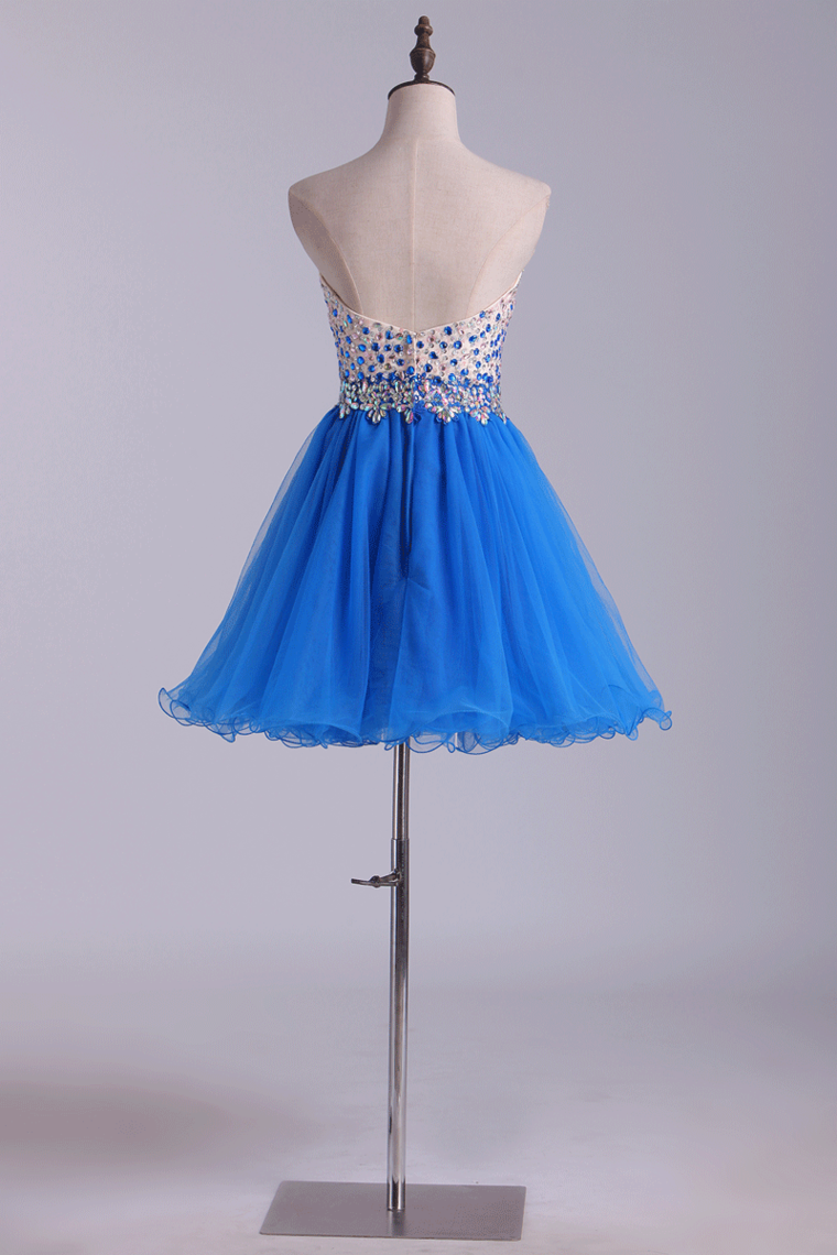 2022 Sweetheart A-Line Tulle Homecoming Dresses With Beading