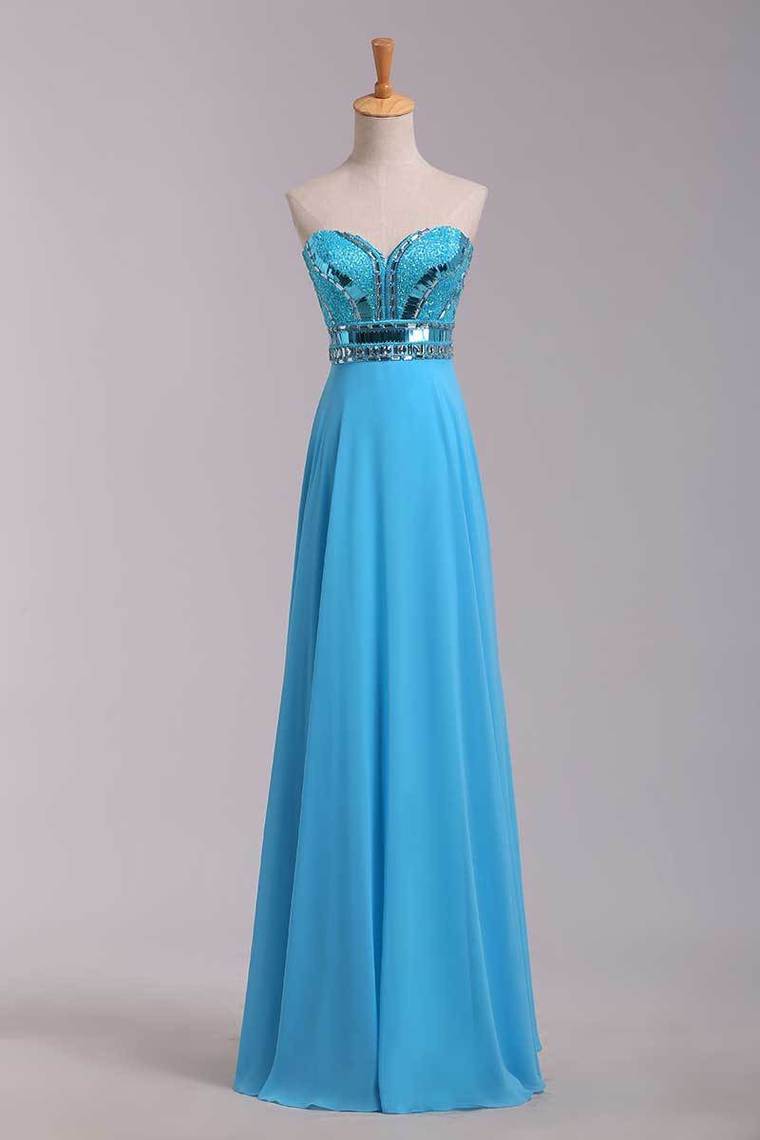 2022 Blue Prom Dresses A Line Sweetheart Floor Length Chiffon Ship Today Under  200