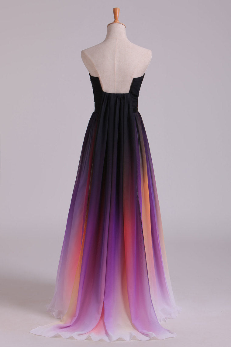 2022 Prom Dresses A Line Sweetheart Sweep/Brush Chiffon Multi Color Ship Today