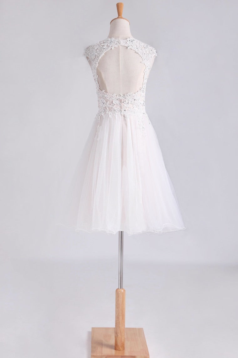 2022 Homecoming Dresses Scoop Short/Mini A Line Tulle With Applique And Beading