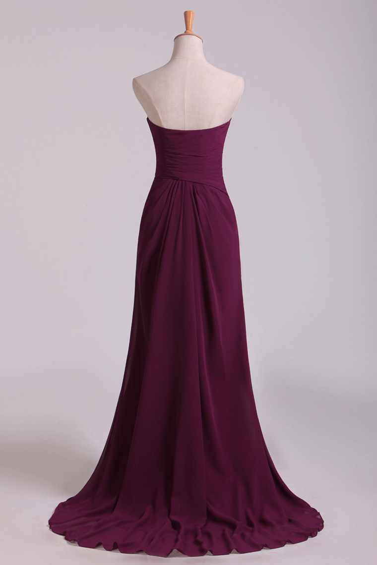 2022 Sweetheart Sheath/Column Chiffon Prom Dress Ruffled And Beaded New
