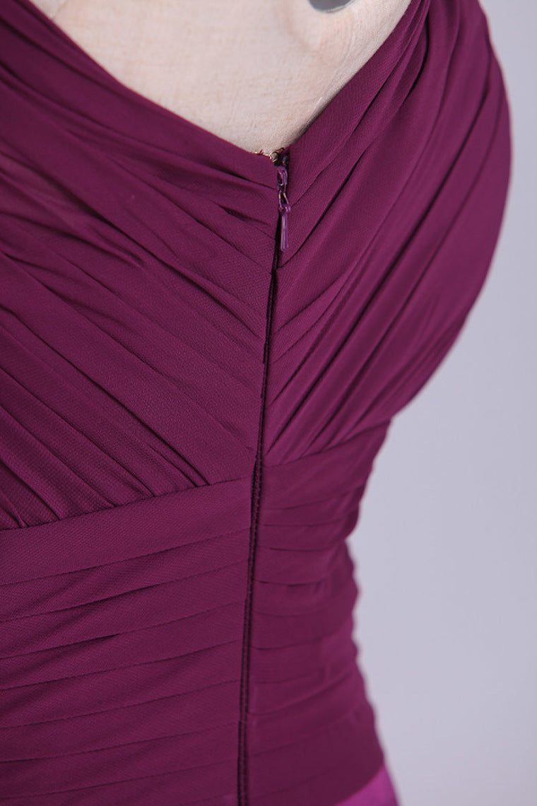 2022 One Shoulder Evening Dresses With Ruffles Sweep Train