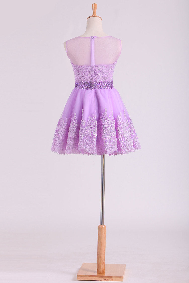 2022 Scoop Tulle Homecoming Dresses A-Line  With Applique Short/Mini