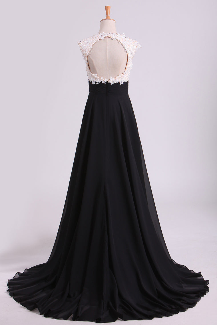 2022 Exceptional Two-Tone V-Neck Prom Dresses A-Line With Ruffles & Applique