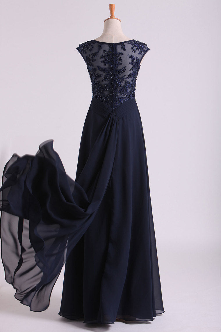 2022 New Arrival Bateau Neckline Embellished Tulle Bodice With Beaded Applique Chiffon