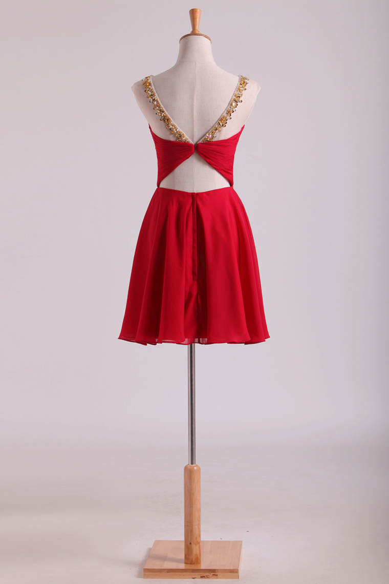 2022 Bateau Homecoming Dresses A Line Short/Mini Chiffon With Beads