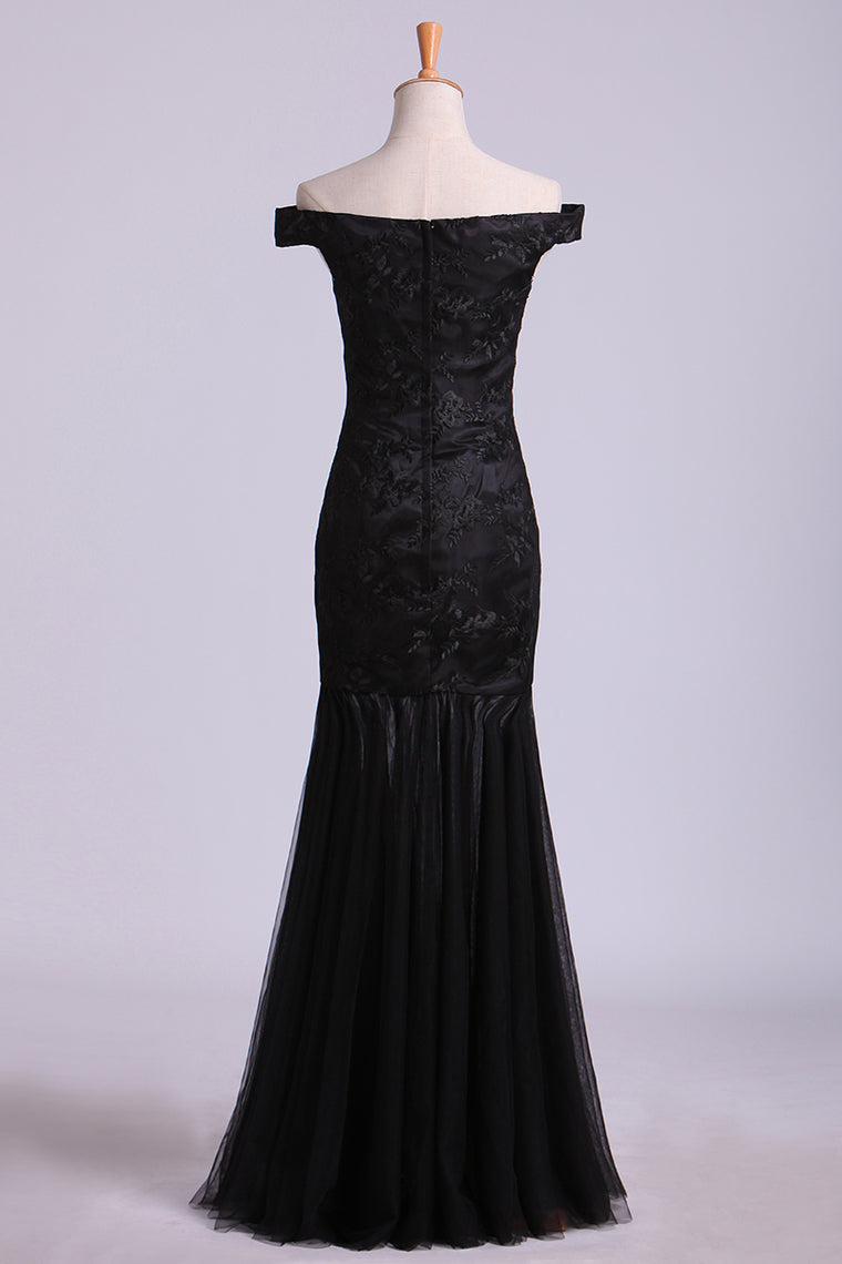 2022 Off The Shoulder Evening Dresses Trumpet With Applique Lace & Tulle
