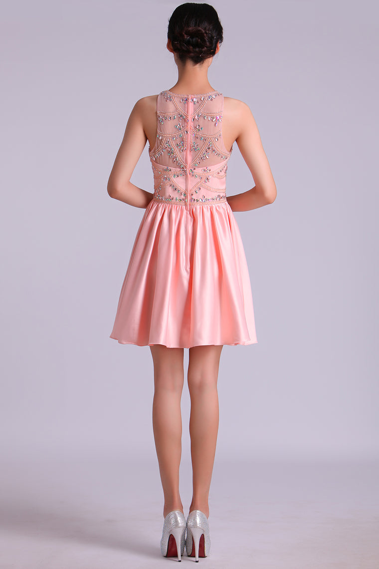 2022 Scoop A Line Homecoming Dresses Satin Short