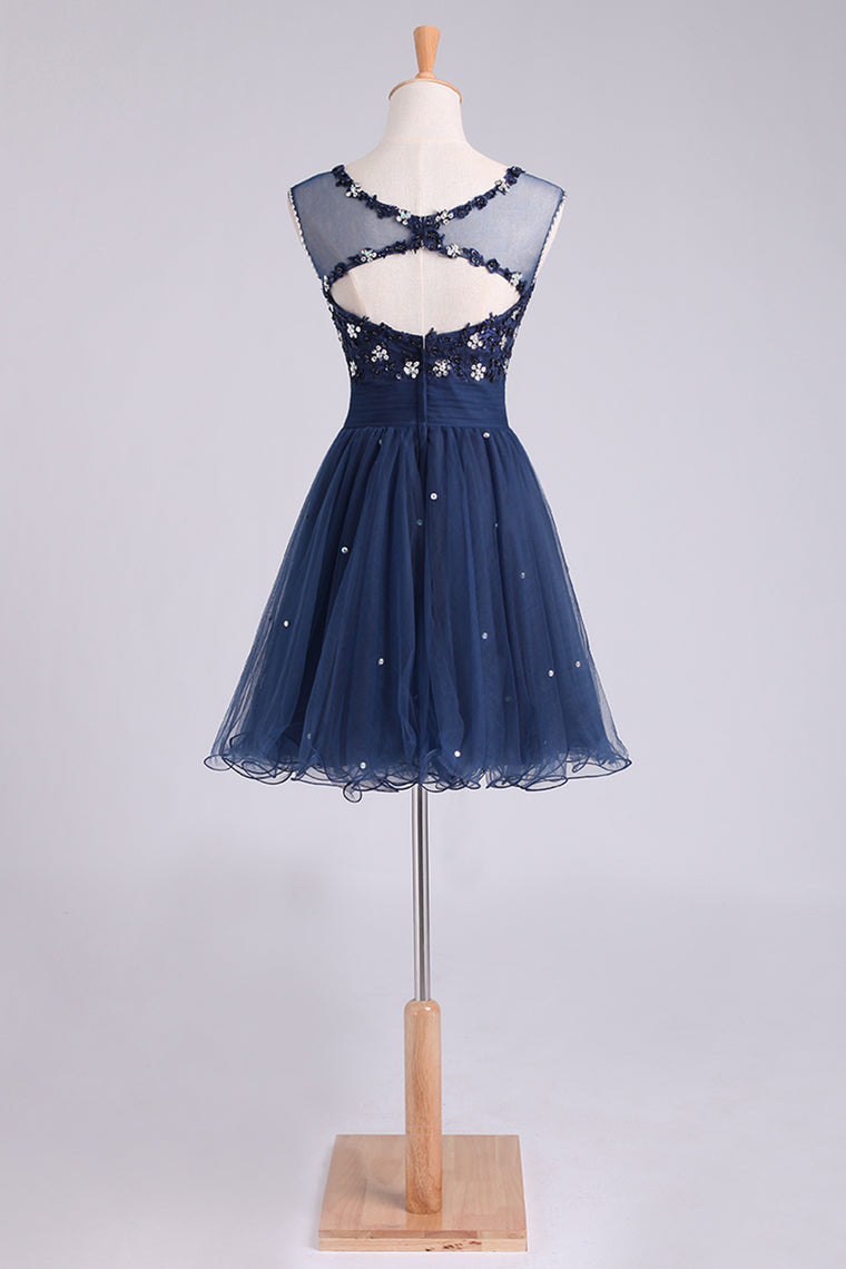 2022 Homecoming Dresses A Line Scoop Short/Mini With Beading&Sequins