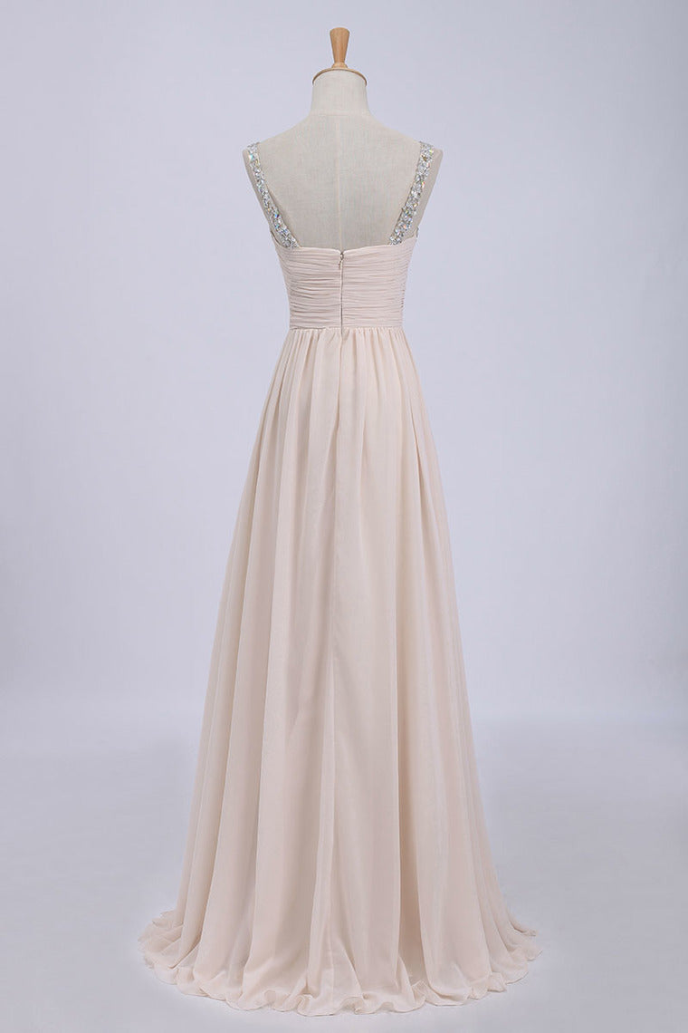 2022 Prom Dresses/Cheap Prom Dresses/ Bust Pleated Bodice With Chiffon Skirt Floor Length Prom Dress