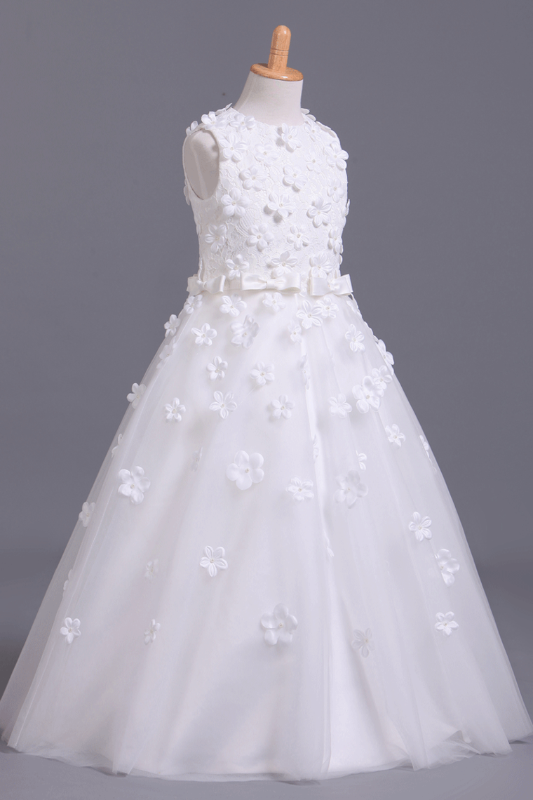 2022 New Ball Gown Flower Girl Dresses Scoop Ankle Length Tulle