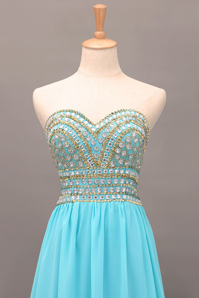 2022 New Arrival Prom Gown A-Line Sweetheart Sweep/Brush Chiffon With Beading&Rhinestone