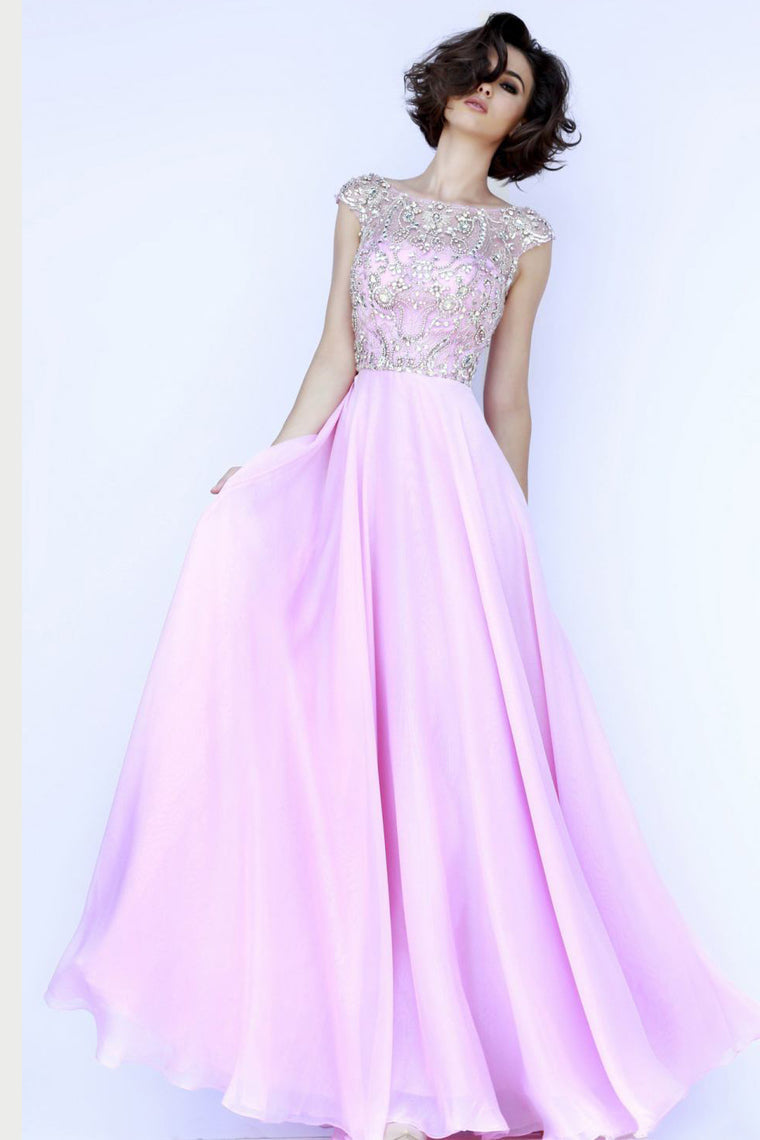 2022 Prom Dresses A-Line Scoop Floor-Length Dark Royal Blue Chiffon Beaded Bodice