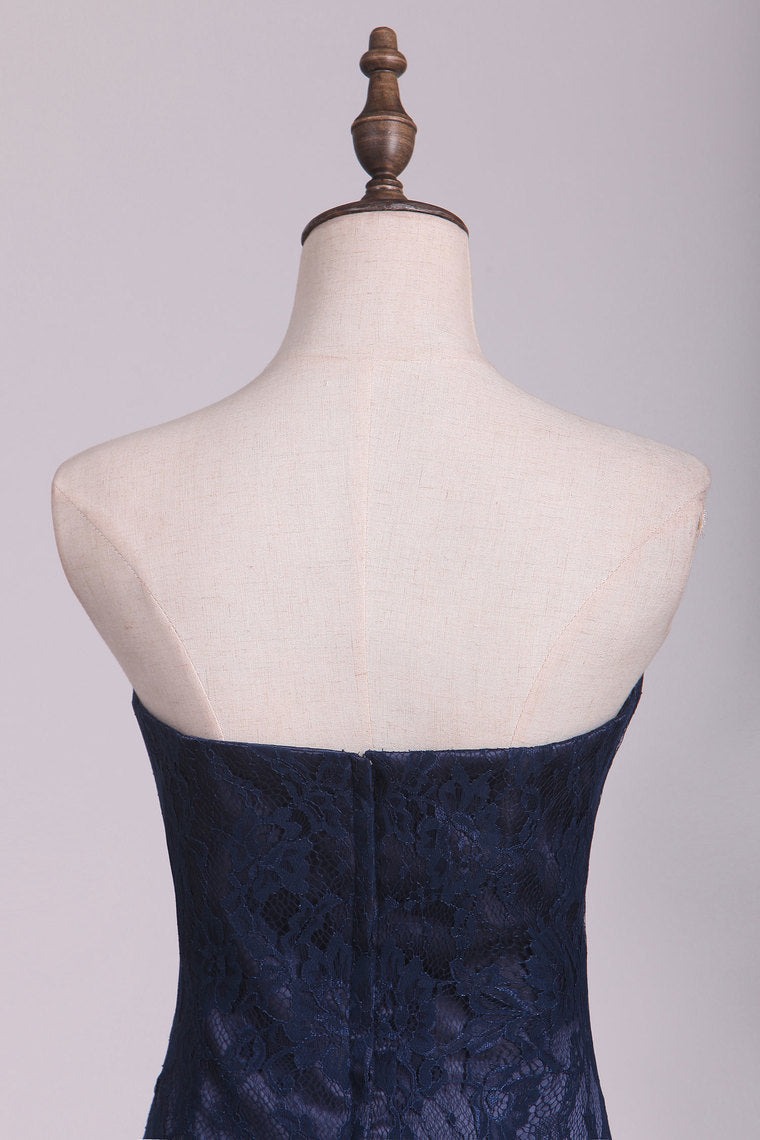 2022 Evening Dresses Sweetheart Dark Navy Lace Sweep Train Mermaid