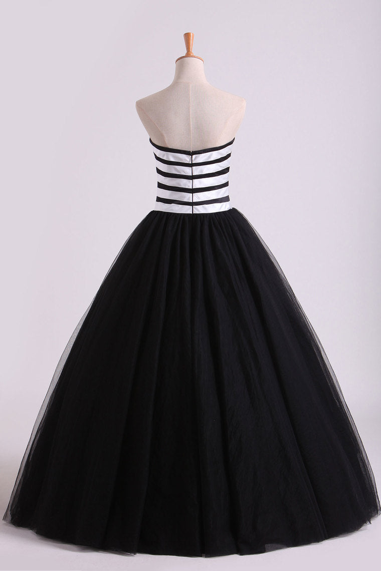 2022 Bicolor Prom Dresses Floral Prints Strapless Tulle Floor Length A Line