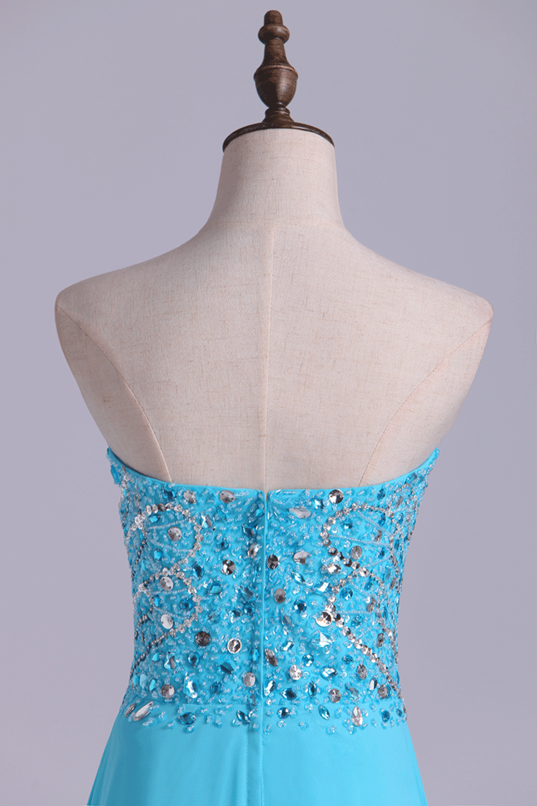 2022 Sweetheart Beaded Bodice Intricately Detailed With Matching Beading Chiffon A-Line Prom Dress