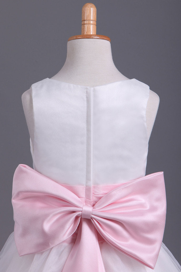 2022 Flower Girl Dresses A-Line Scoop Ankle Length Organza
